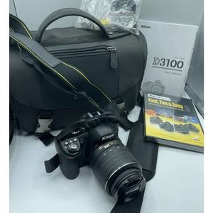 Nikon D3100 14.2MP Digital SLR Camera Body DX AF-S 18-55 Lens No Battery W Bag